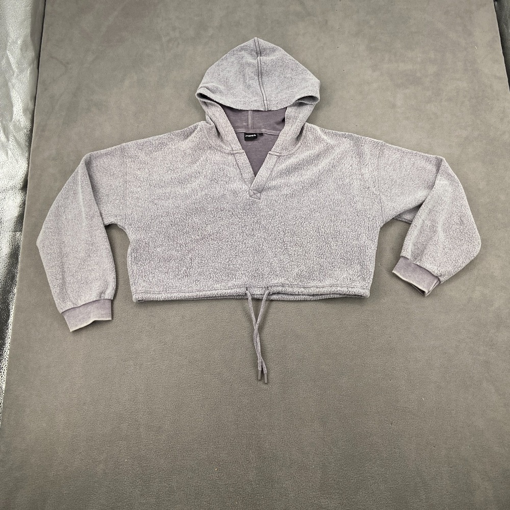 Mono B Cropped Hacci Cropped Hoodie Womens Large Gray Long Sleeve Drawstring Hem